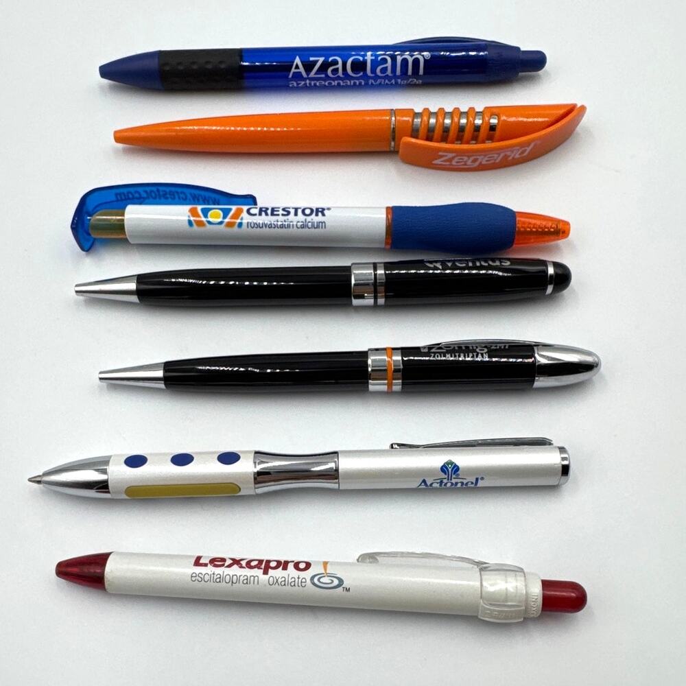 Vintage Drug Rep Pens 7 Mix Lexapro Crestor Zomig Plastic Metal Click Turn Clean